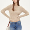 Quality Women Sweater Supplier Custom Polyester Crew Neck Color Mixed Fancy Yarn Rib Knitted Pullover Sweater Women