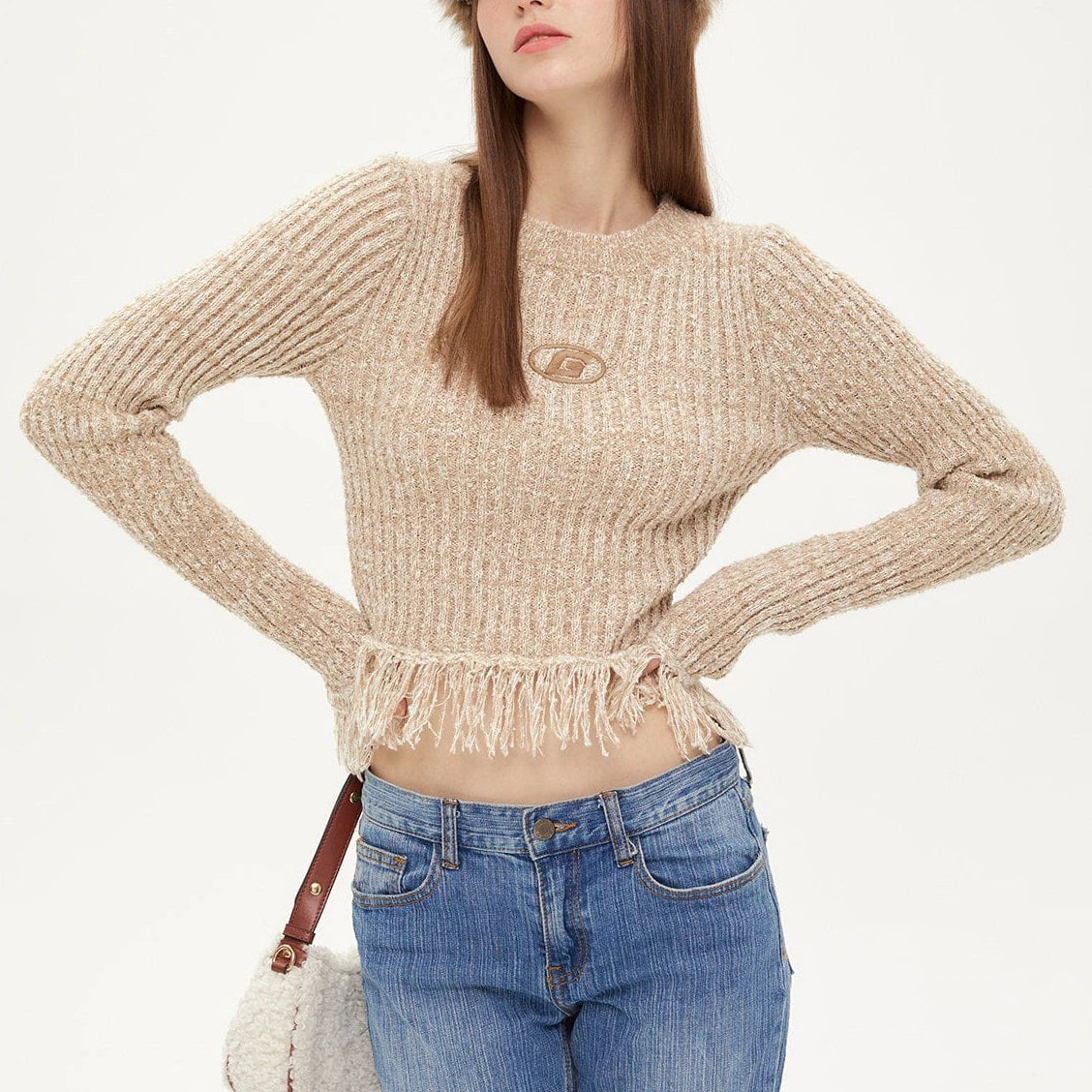 Quality Women Sweater Supplier Custom Polyester Crew Neck Color Mixed Fancy Yarn Rib Knitted Pullover Sweater Women