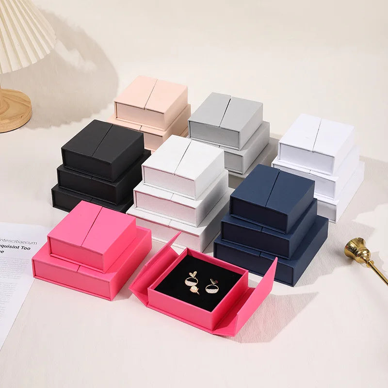 Double Open Jewelry Box Luxury Rigid Cardboard Jewelry 2 Door Magnetic Necklace Earring Ring Gift Packaging Box