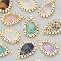 MF74 18K Gold Plated Nickel-Free Copper DIY Pendants Charms Findings Components 4pcs/lot Jewelry Accessories Natural Stone Brass