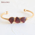 BM33622 Natural Gemstone Garnet Wire Wrapped Adjustable Cuff Bangle Gold Plated Free Form Bracelet Birthstone Jewelry Gift