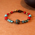 Ethnic Style Tibetan Beads Turquoise Coral Round Bead Charm Bracelet Handmade Wax Thread Copper Bell Hippie Bracelets