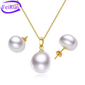 FEIRUN 12mm Nugget 3A Natural Real Freshwater Pearl Set Charm 925 Sterling Silver