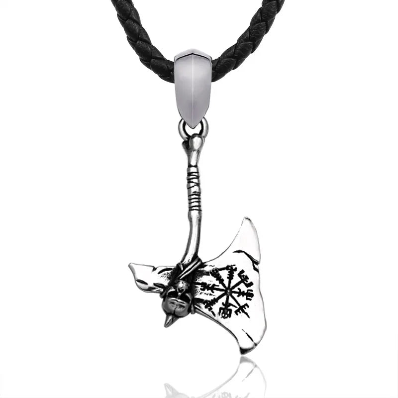 SS8-483P Stainless Steel Viking Warrior Axe Vegvisir Helm of Awe Jewelry Men Pendant Stainless Steel Necklace