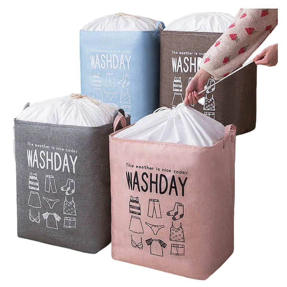Foldable Drawstring Laundry Basket Large Capacity Waterproof Clothes Storage Basket for Home Bathroom Children's Toy Organizer