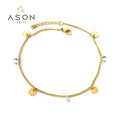 Ason Fashion Jewelry Waterproof PVD 18K Gold Plated Stainless Steel Anklet Zircon Round Coin Diamond Pendant Anklet for Women