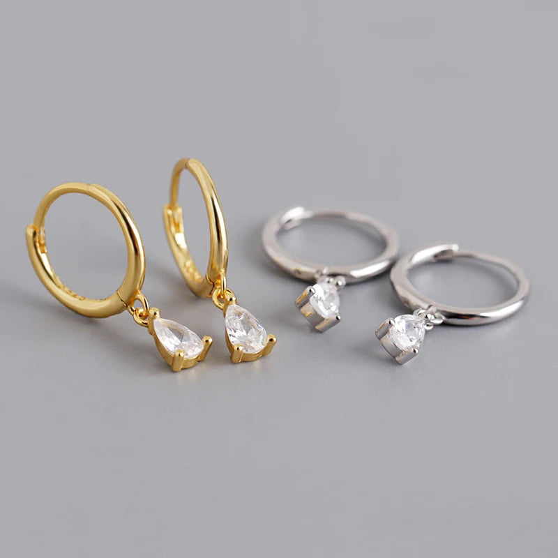 Simple Waterdrop Zircon Huggies Hoop Plated 18k Gold 925 Sterling Silver Drop Earrings for Women Fine Dangle Earrings Jewelry