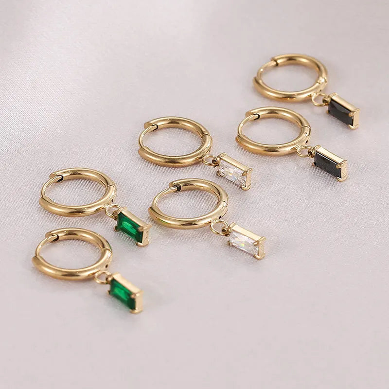 Waterproof Hypoallergenic Stainless Steel Women Jewelry 14K Gold Plated Multi Color Zircon Hoop Stud Earrings