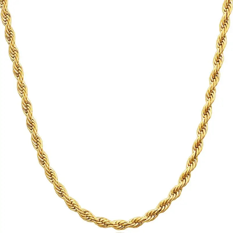 Simple Hip Hop Link Chain Necklace Stainless Steel PVD Gold Plated 2MM 3MM Wide Twisted Chain Choker 50CM 60CM Length for Gift