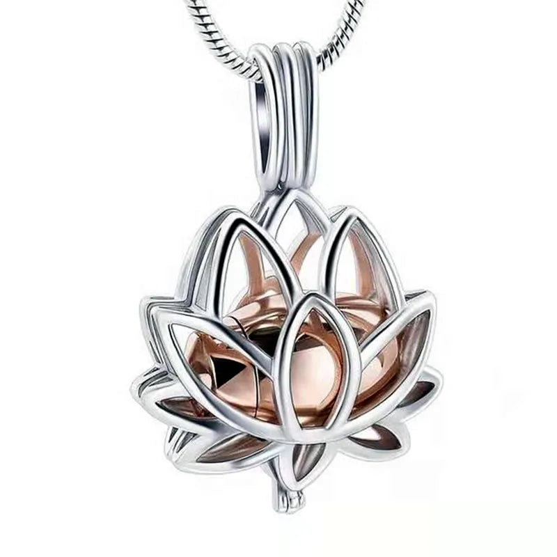 Ashes Jewelry Stainless Steel Cremation Urn Lotus Necklace Pet Urn Pendants Necklace