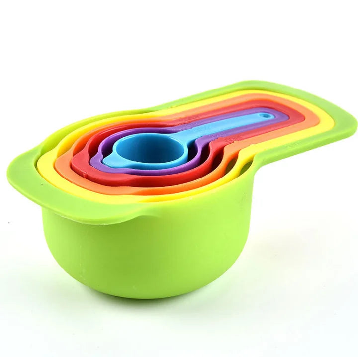 Kitchen 6pcs  Plastic Measuring Cups and Spoons Set Baking Colorful Measuring Spoon Set