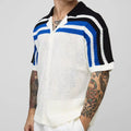Custom Design logo Cotton Cardigan Sweater  Short Sleeve Mesh Hollow Out Striped Knitwear Summer Beach Crochet Men Shirt