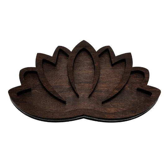Custom Lotus Plate Wood  Flowers Tumbled Stones Crystal Tray Wooden for Crystal
