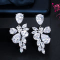Sparkling Cubic Zircon Long Big Leaf Shape Dangling Silver Plated Wedding Earrings for Brides Luxury Jewellery Accessories