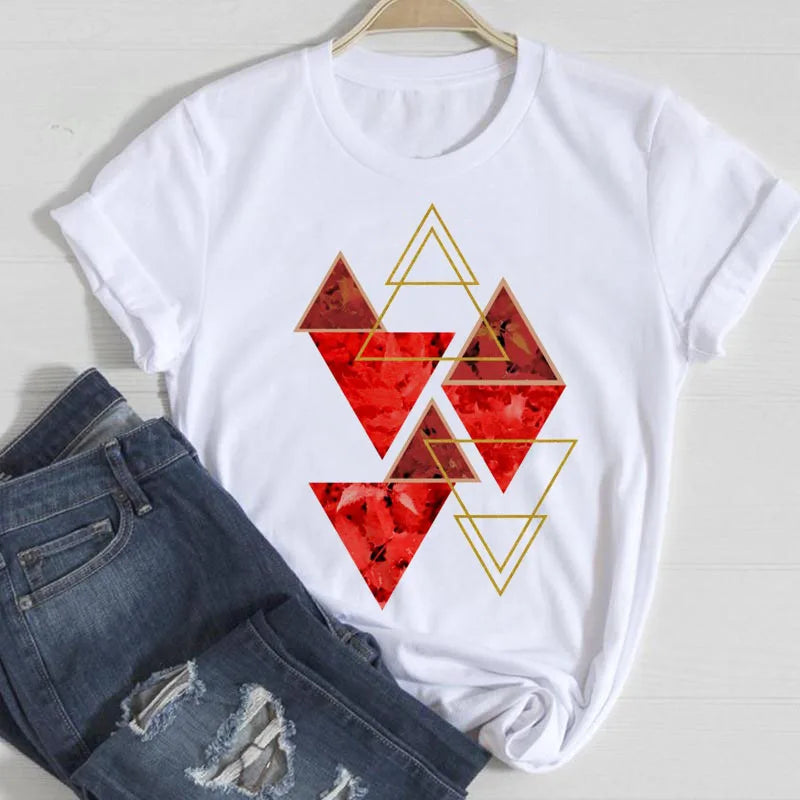 Custom Logo New Geometric Pattern Women's T-shirt Summer Fashion Casual Top Harajuku Style Graphic Tshirts Oversized T Shirt