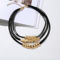 TongLing European Vintage Black Rope String Layered Short Necklace Retro Geometric Pendant Choker Necklace