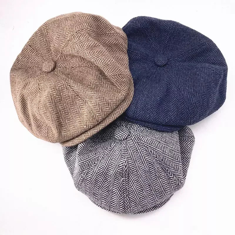 Custom Man Gatsby Cap Wool Tweed Cabbie Ivy Hats Wholesale Peaky Blinder Hat Baker Boy 8 Panels Mens Herringbone Newsboy Caps