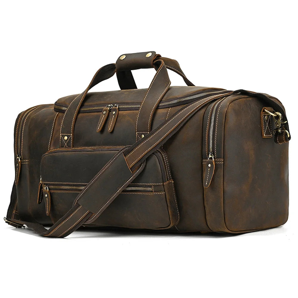 RTS Vintage Crazy-Horse Leather Travel Duffel Bag Large Capacity Weekender Handbag Strong Waterproof Durable Luxury Messenger MegaBDM