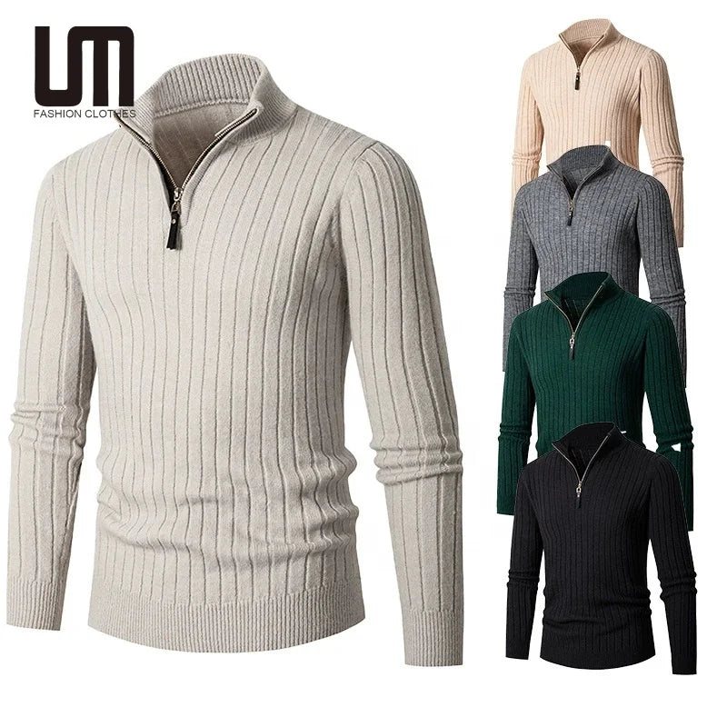 Liu Ming Dropshipping Products Autumn Winter Men Casual Knitted Half Zip Stand Collar Pullovers Long Sleeved Sweaters
