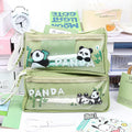 Large Capacity Student Canvas Pencil Case Cute Little Panda Storage Organizer with Zipper Closure Fabric Material