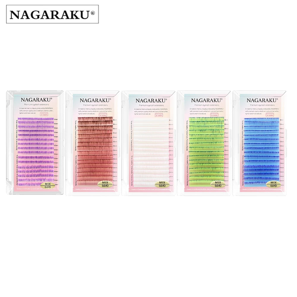 NAGARAKU Color Easy Fanning Volume Eyelash Extension Auto Fans Eyelashes Brown Purple Blue Mix 9-15mm 16 Lines Mega Volume