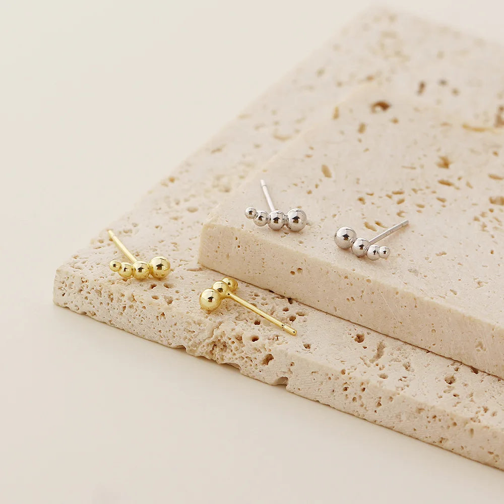 Fashion 925 Silver Plain Simple Round Bead Shape Stud Earrings Jewelry 18K Gold Plated Sterling Silver Stud Earrings for Women