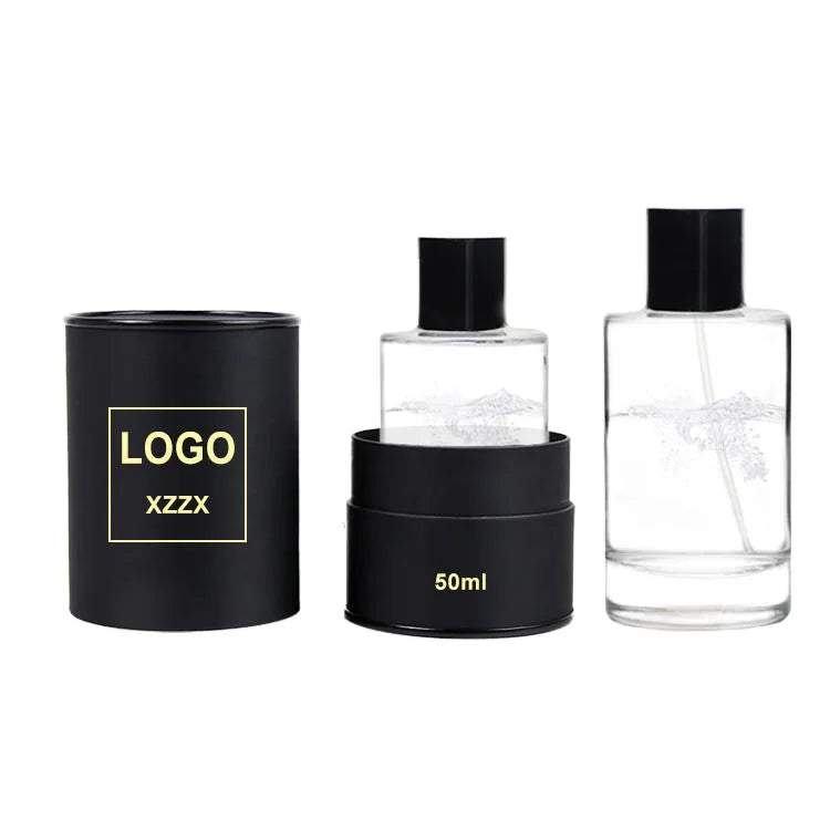 Devli DL-0219 Luxury 50ml Square Cylinder Glass Perfume Bottle Matte Black White for Women Empty Screen Printing Wooden Stopper