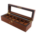Luxury Wooden Lacquer Suede Lining 6 Slots Watch Storage Box Glass Window Watch Packaging Box Case with Lock