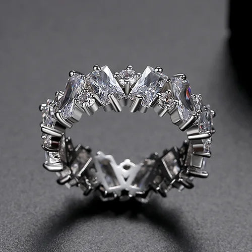 Geometric Zirconia Jewelry Ring for Women Fashion Coloured rainbow Zirconia Brass Ring
