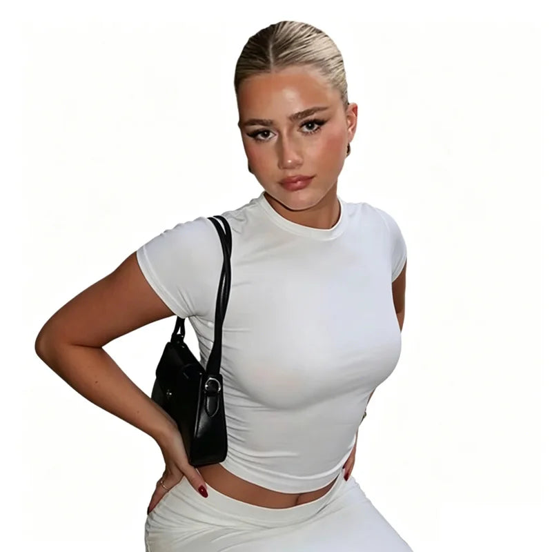 2026 Summer Women Custom Logo Plain T-shirt Summer Baby Tee Tops T-Shirts Sexy Slim Blank Shirt for Women