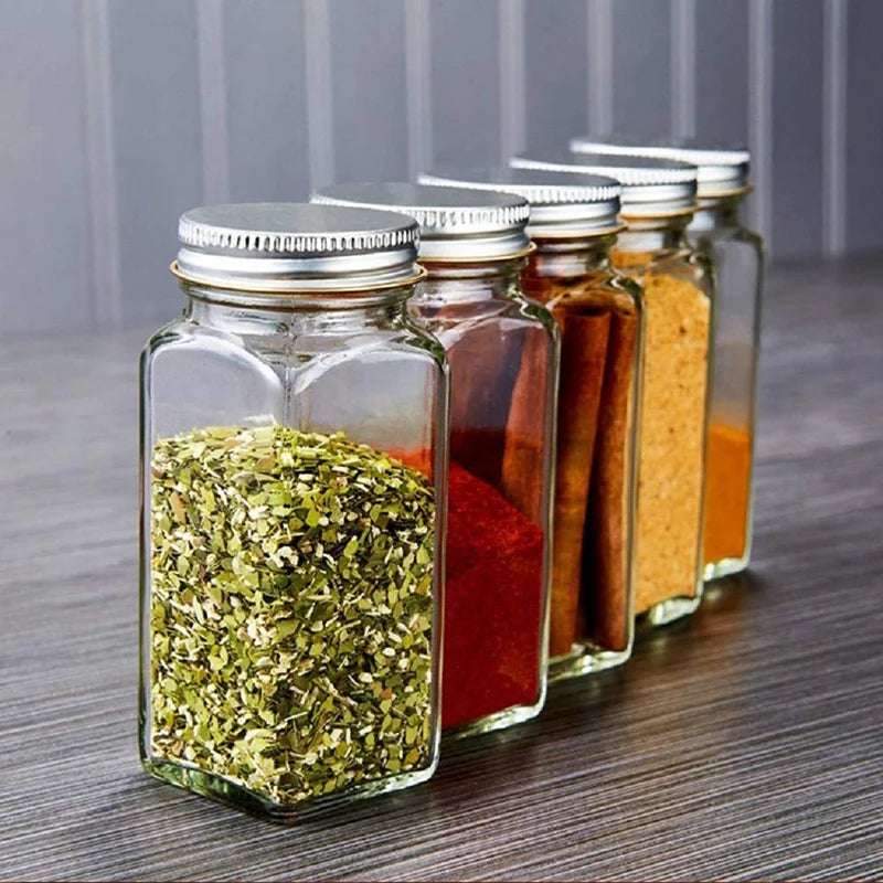 120mL 4oz Clear Square Herbs Storage Jar Glass Spice Jar Kitchen Spice Powder Salt Flavoring Jar With Metal Cap