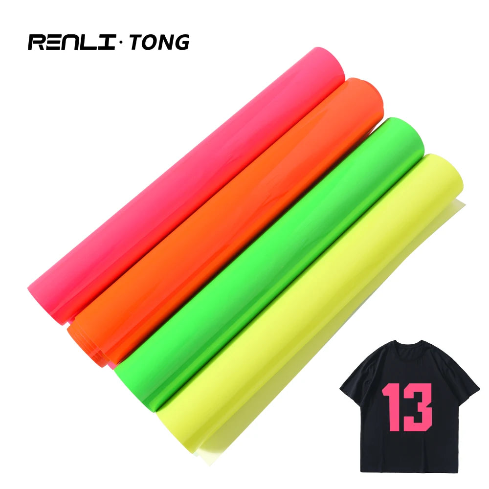 Renlitong Factory PU Flex Neon Top Quality Heat Transfer Vinyl Factory Fluorescent HTV Iron on Heat Press for Jersey Printing