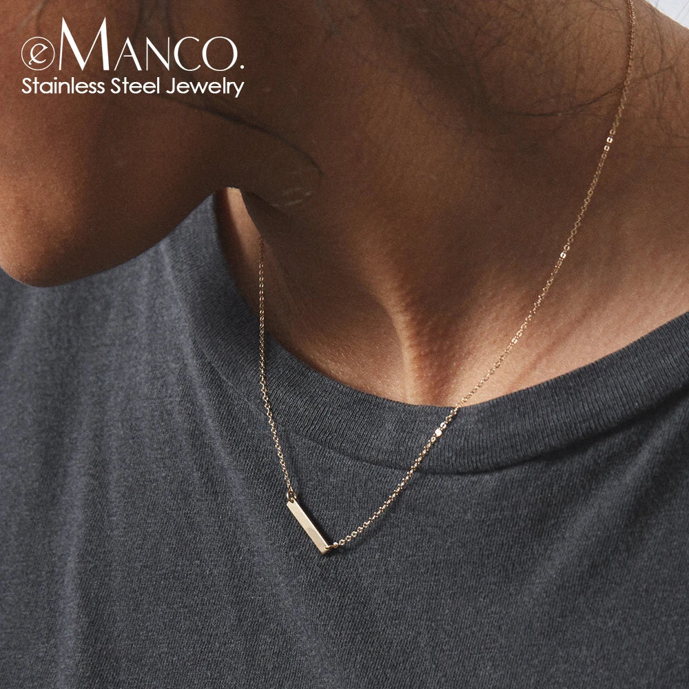 EManco Custom Nameplate Minimalist Engravable Necklace for Women Chain Stainless Steel Necklaces Trendy Accecory