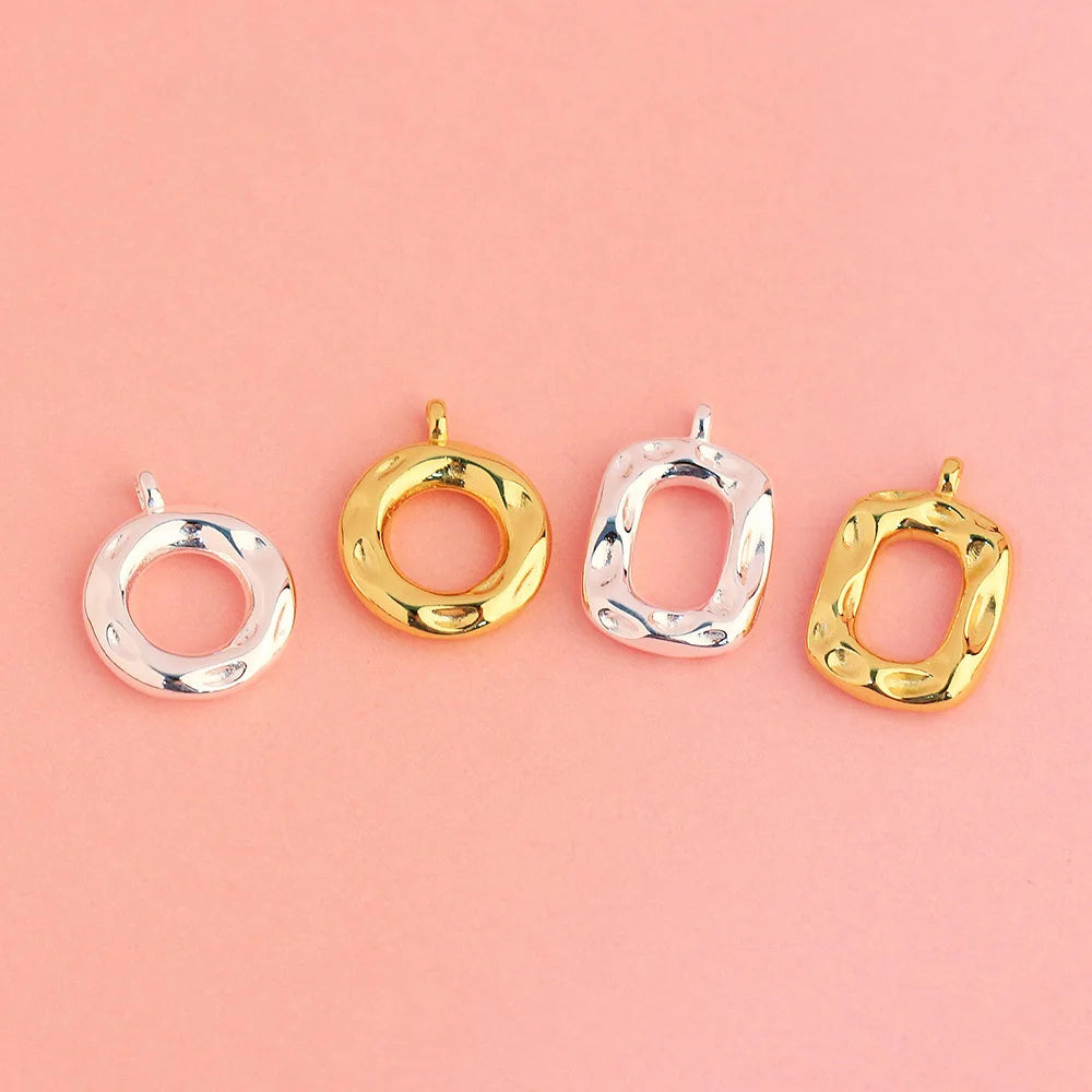 New Design 925 Sterling Silver Gold Plated Big Hollow Corrugated Uneven Round Square Pendant for Necklace Jewelry Making