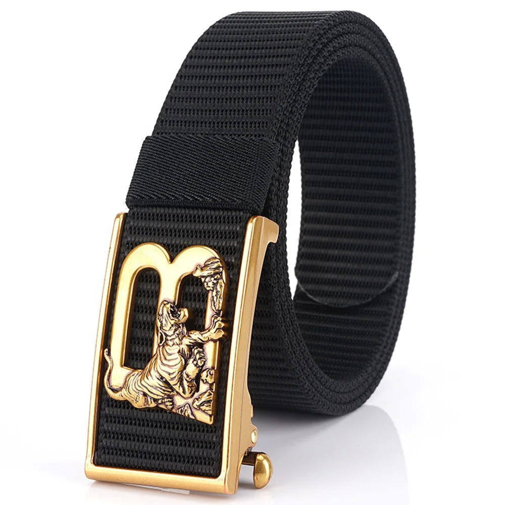 Wholesale Custom Logo Canvas Fabric Belts Automatic Metal for Buckle Thickened Sports for Casual Hunting Hiking Nylon Sports