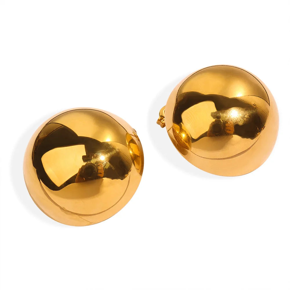Fashion Classic Style All-Match Golden Round Glossy Hollow Design Sense Ear Clip Titanium Steel Gold Plated Earrings for Women