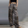 Enyami Leopard Print Trousers High Waisted Wide Leg Pants Oversize Street Style Mid-Waist Elastic Summer Women Pants
