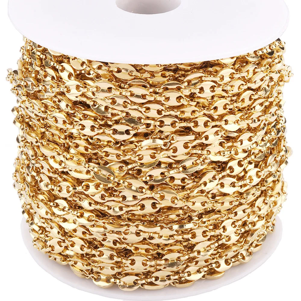 Wholesale 18K Gold Plate Handmade Jewelry Accessories Pig Nose Link Chain Coffee Bean Chain Spool Roll for DIY From China