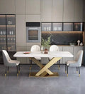 Luxury European Style Marble Dining Table Set Modern Stainless Steel Base Dining Table and Chair