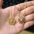 NZ1235 Fashion 18k Gold Plated CZ Pave Daisy Sunflower Flower Pendant Chain Necklace