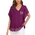 OEM Women Fashion Double Layers Chiffon Blouse Tops Casual Solid Color Loose Flouncing Flutter Sleeve V Neck Shirt