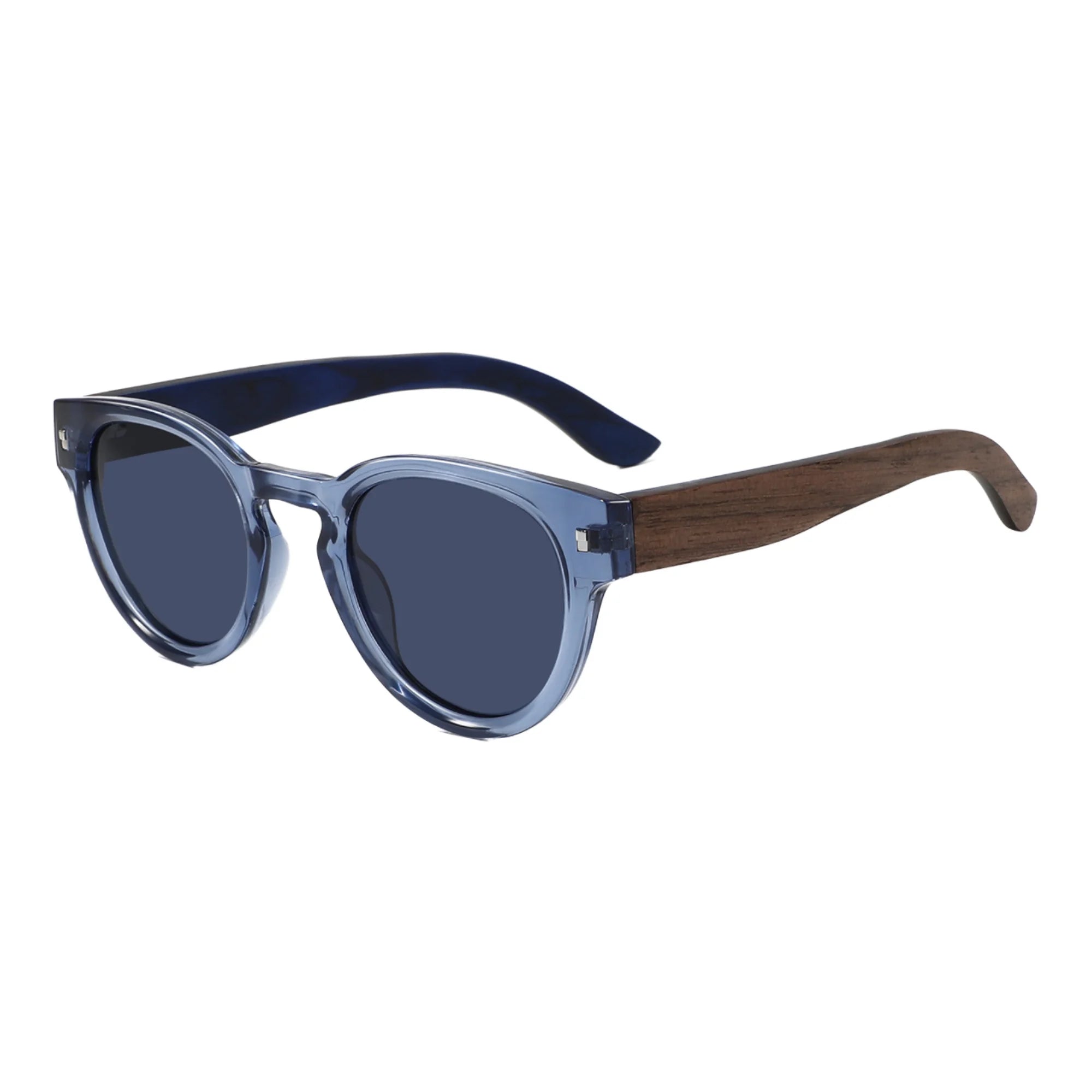 CONCHEN Gold Supplier Yiwu Fashion Round Sun Glasses Blue Transparent Frame Personalized Polarized Wooden Sunglasses Custom Logo