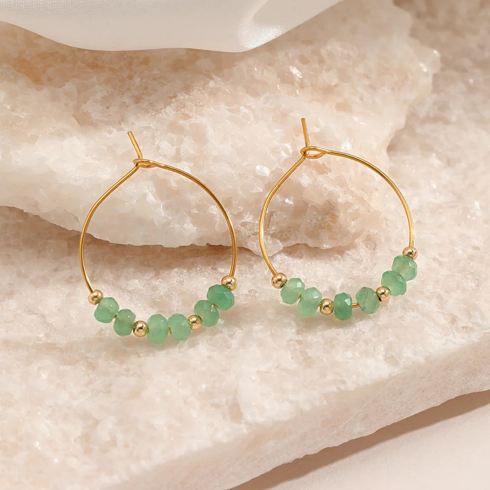 Statement Pearl Hoop Earrings 18k Gold Natural Stone Stainless Steel Jewelry for Women Hammer Cubic Zirconia Huggie Earrings
