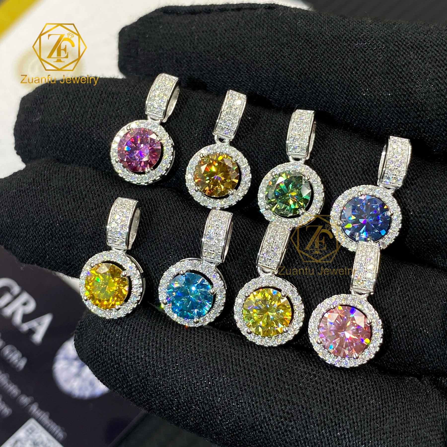 Hot Sale Cheap Price 925 Sterling Silver Hiphop Pendant 6.5mm 1 Carat Colored Moissanite Diamond Pendant Ice Out Halo Pendant