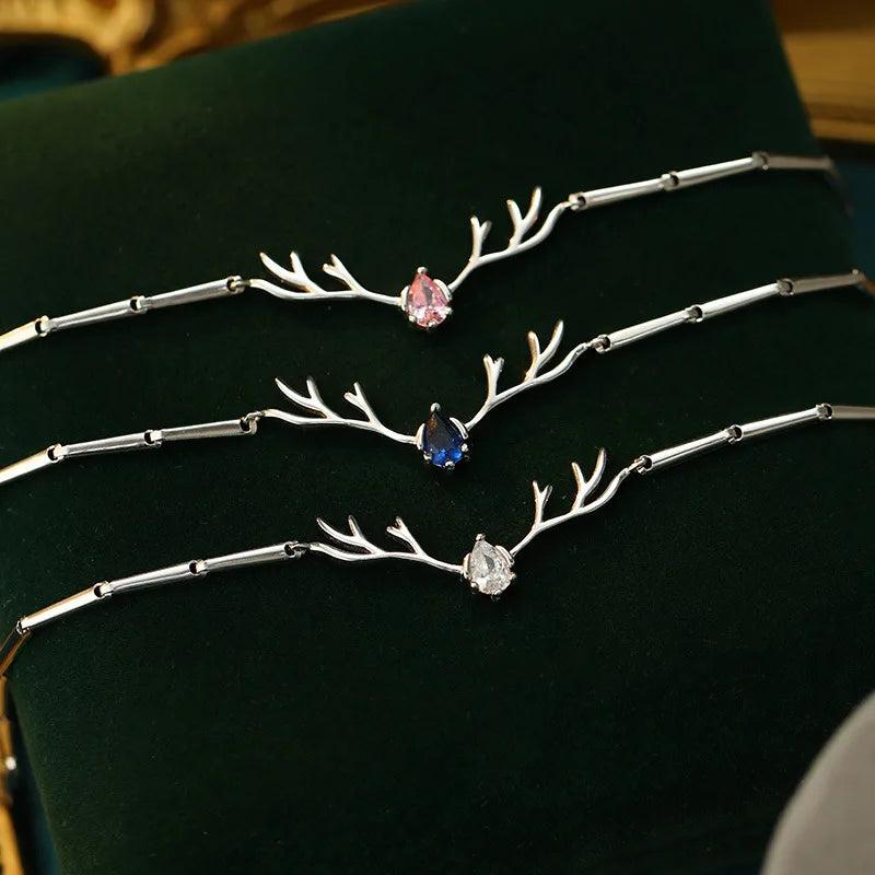 Fashion Jewelry Bracelets 925 Sterling Silver Christmas Reindeer Bracelet Antlers Zircon Gold Plated Bracelets for Girls Women