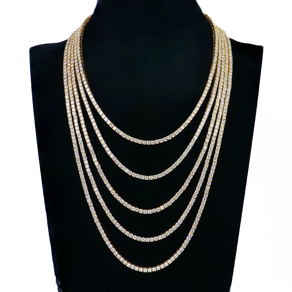 Xingyue Wholesale Fine Jewelry Jewellery 3mm Gold Plated Silver 925 Ice Vvs Moissanite Diamonds Tennis Necklace Chain for Women