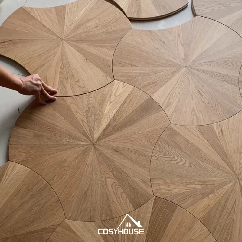 Modern Design European White Oak Interior Smooth Engineered Wood Flooring Flower Pattern Parquet Wire Brush Surface Engineering