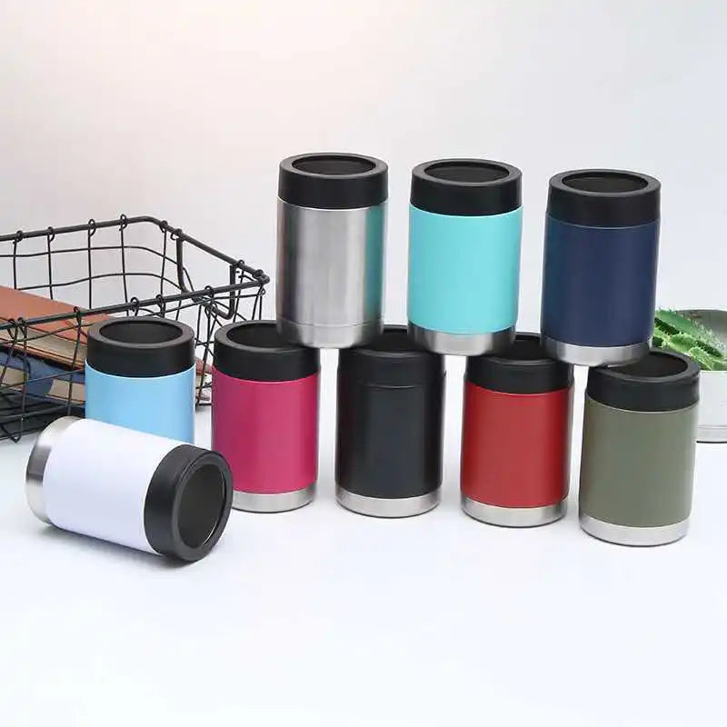 Custom 12oz Stainless Steel Double Wall Vacuum Insulated Cup Cooler Non-Tipping Can Cooler for Beer or Soda for Travel
