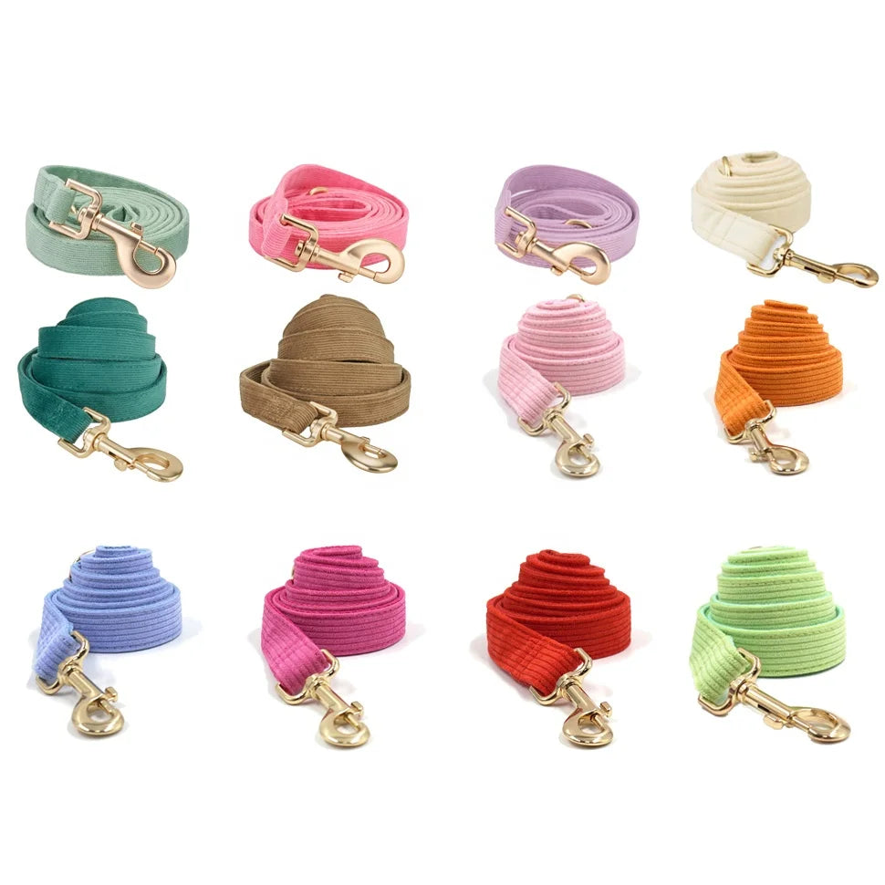 Color Luxury Corduroy / Velvet Pet Lead Long Line Wholesale Dog Collar and Leash Set for Large Medium Dogs Small Puppy Blaces