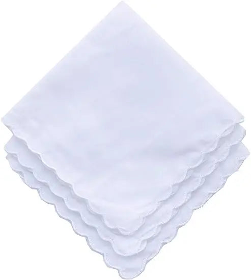 Bulk Wholesale 11" Custom Scalloped Edge Embroidery Square Hankies Soft 60S Plain White Cotton Handkerchiefs for Weddings